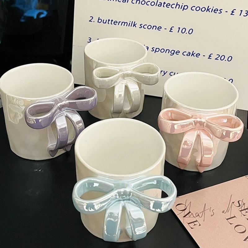 Korean Style Bow Handle Coffee Mug – Aesthetic Water Cup for Women and Girls