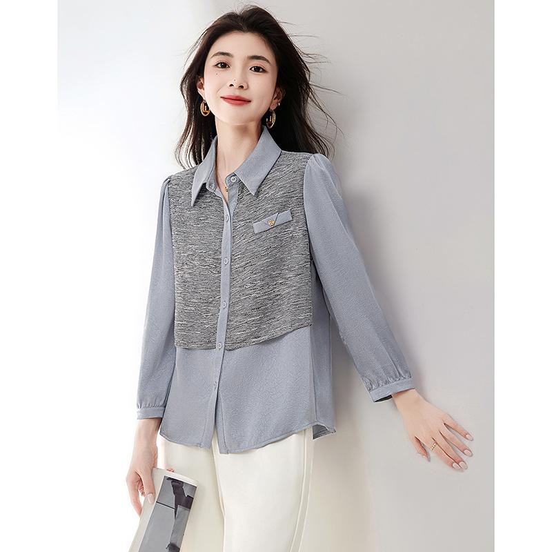 Casual collar, fashionable temperament, patchwork shirt, small shirt