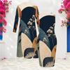 Women Plus Size Two Piece Set Long Sleeve Open Front Cardigan Sleeveless Round Neck Bodycon Printed Dress Blue White Beige