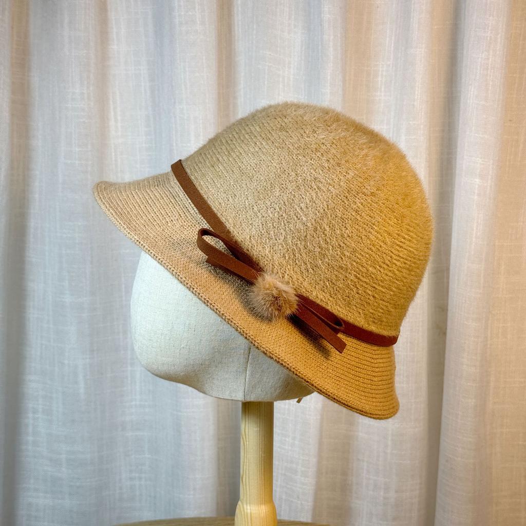 Hat Women's Autumn and Winter Bow Bucket Hat Dome Basin Hat British Retro Top Hat