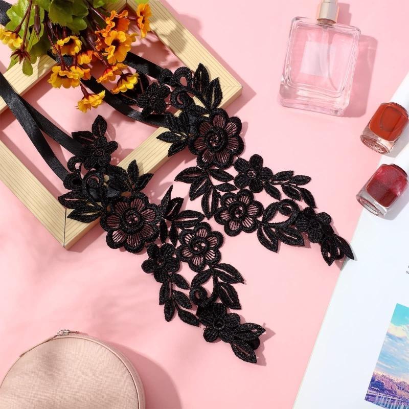 A52E Sexy Lace Embroidery Anklet with Toe Ring Romantic Floral Barefoot Sandals Slave Anklet Bridal Wedding Foot Jewelry