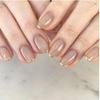 Elegant French Minimalist Glitter Gold Edge Short Oval Wearable Nails for a Fresh Manicure