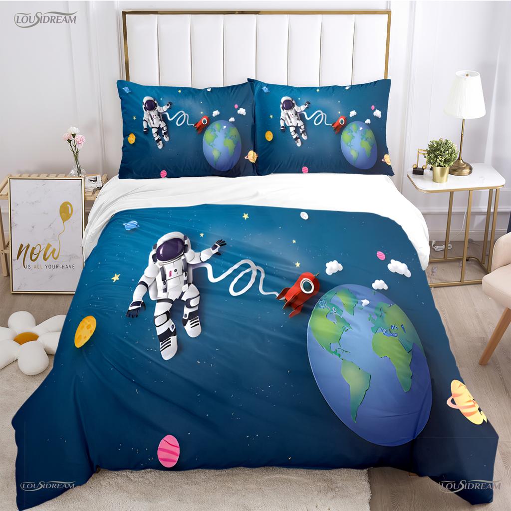 Cartoon Space Astronaut All Season Duvet Cover Comforter Bedding Sets Soft Quilt Cover And Pillowcases Single/Double/Queen/King