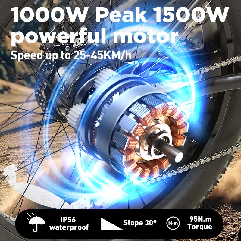 BURCHDA RX02 1500W 80km Electric Mountain Bike 26" 48V 16Ah Lithium Battery Fat Tire Ebike For Adults
