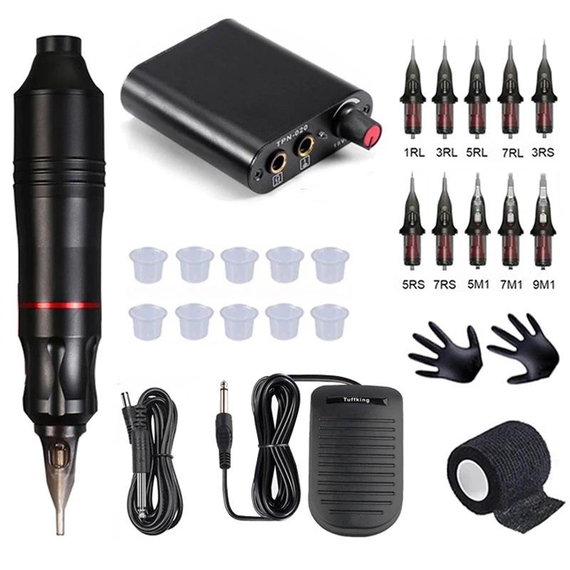 Tattoo Kit Complete Set Wireless Rotary Tattoo Machine Pen Kit DC Interface with Cartridge Needles Permanent Makeup Tattoo Set