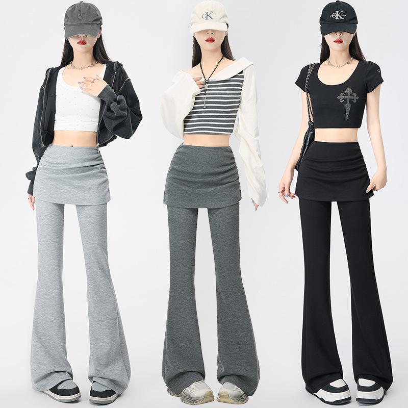 Korean-Style Drawstring Faux Two-Piece Flare Pants: Women's High-Waisted Slimming Drape Spring 2026 Casual Long Pants