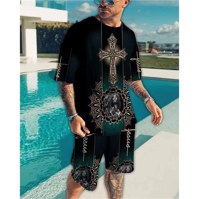 Men's Skull Print Short Sleeve T-Shirt Oversized Casual Sportswear Breathable Shorts 2024 Summer Fashion Shorts Short Sleeve Set