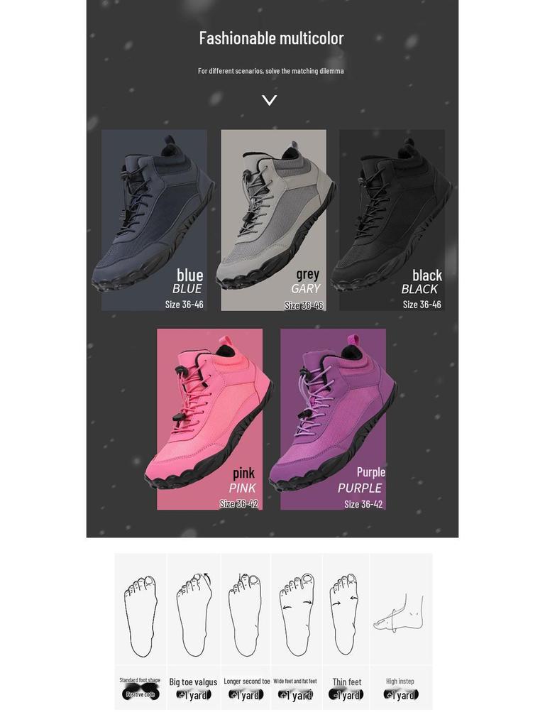 Men's and Women's Waterproof Five-Finger Snow Boots with Velvet Lining for Autumn and Winter Mountaineering