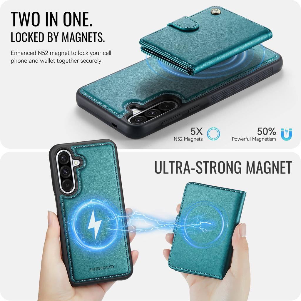 Brieftaschenhülle für Samsung Galaxy A56 A55 A54 A53 A52 A36 A35 A26 A25 A24 A17 A16, Premium 2-in-1 Abnehmbarer Magnetischer Kartenhalter