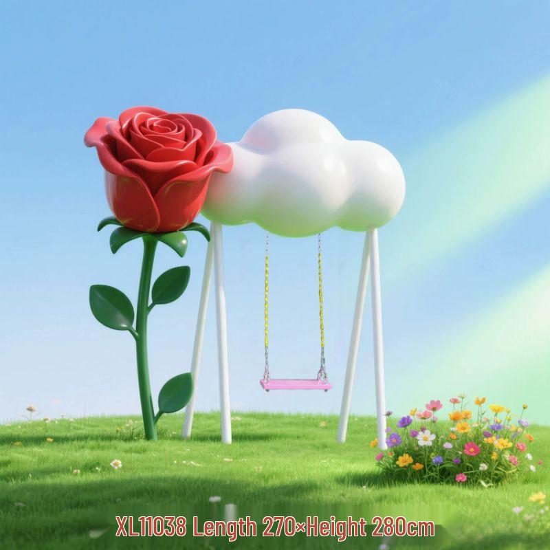 Outdoor Fiberglass Rainbow Cloud Swing Sculpture