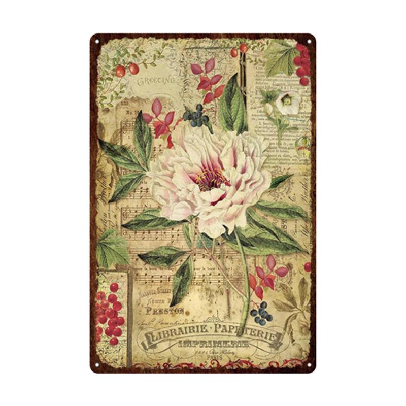 Pastoral Style Flower Plaque Metal Tin Sign Lavender Rose Retro Plates Poster for Living Room Home Garden Wall Decor 20x30cm
