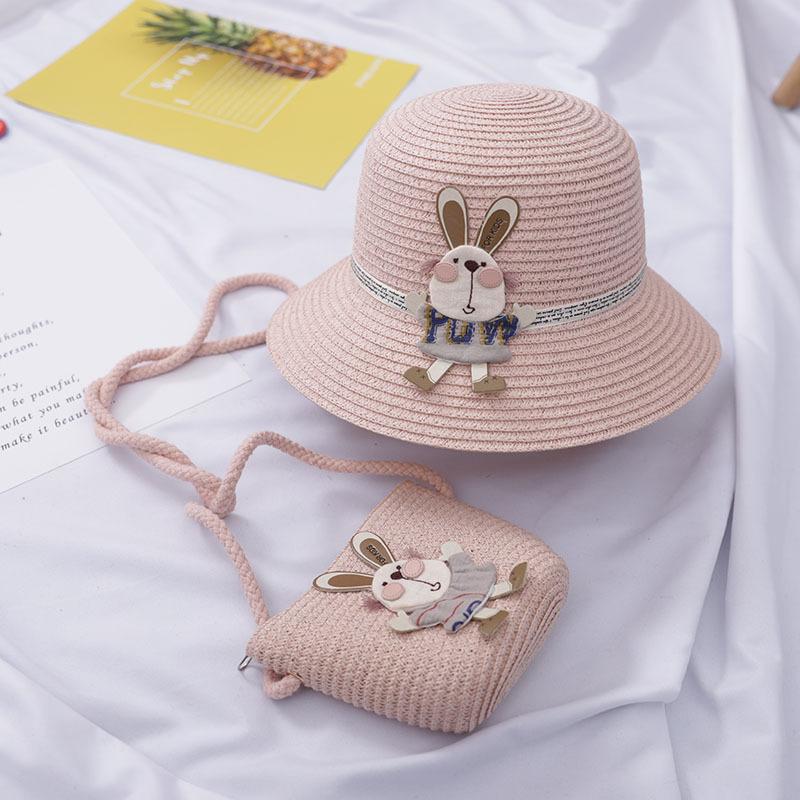 Summer Baby Straw Hat With Handbag Flower Breathable Beach Hat Bags Kids Hat Boy Girls Sun Visor UV Protection Panama Hat