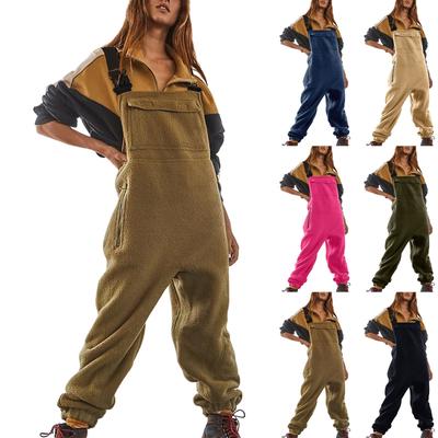 Womens Fleece Overalls One-piece  Jumpsuits Adjustable Suspender Straps Warm Winter Fuzzy Ski Pants