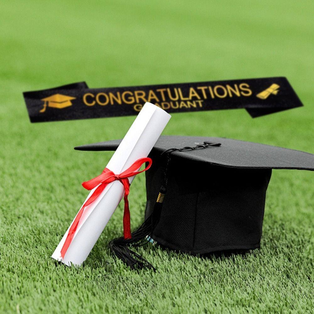 Unisex Design Polyester Graduation Cap Black Matte Finish Graduation Sash Elastic Strap Bachelor Cap Graduation Party