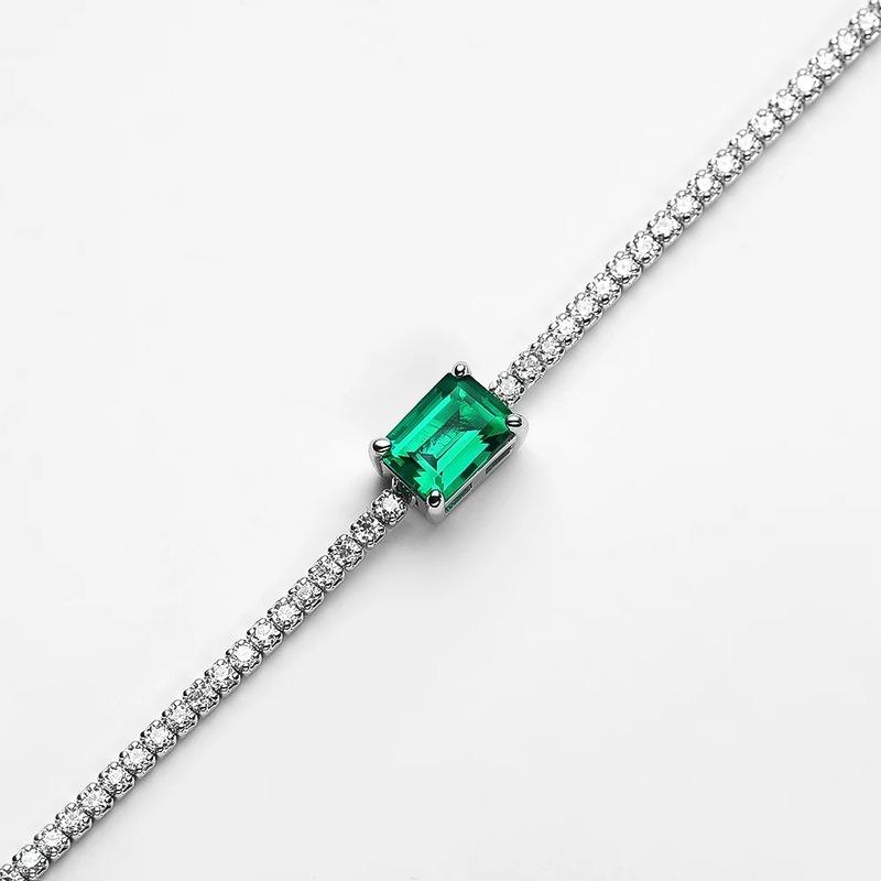 100% 925 Sterling Silver Tennis Bracelet Adjustable 5*7MM Emerald Cubic Zirconia  Fashion  Bracelet for Women Jewelry Gifts