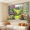 2D flat 1pc spring garden landscape polyester banner, through the window, perfect living room decoration and room decoration