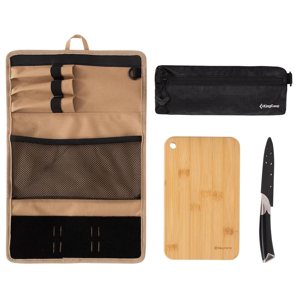 KingCamp Camp Knife Cutting Board Set Outdoor Cooking Tools Stainless Steel Wooden Comes 1050D Water-Resistant Storage Bag German Safe Cover Pouch Car