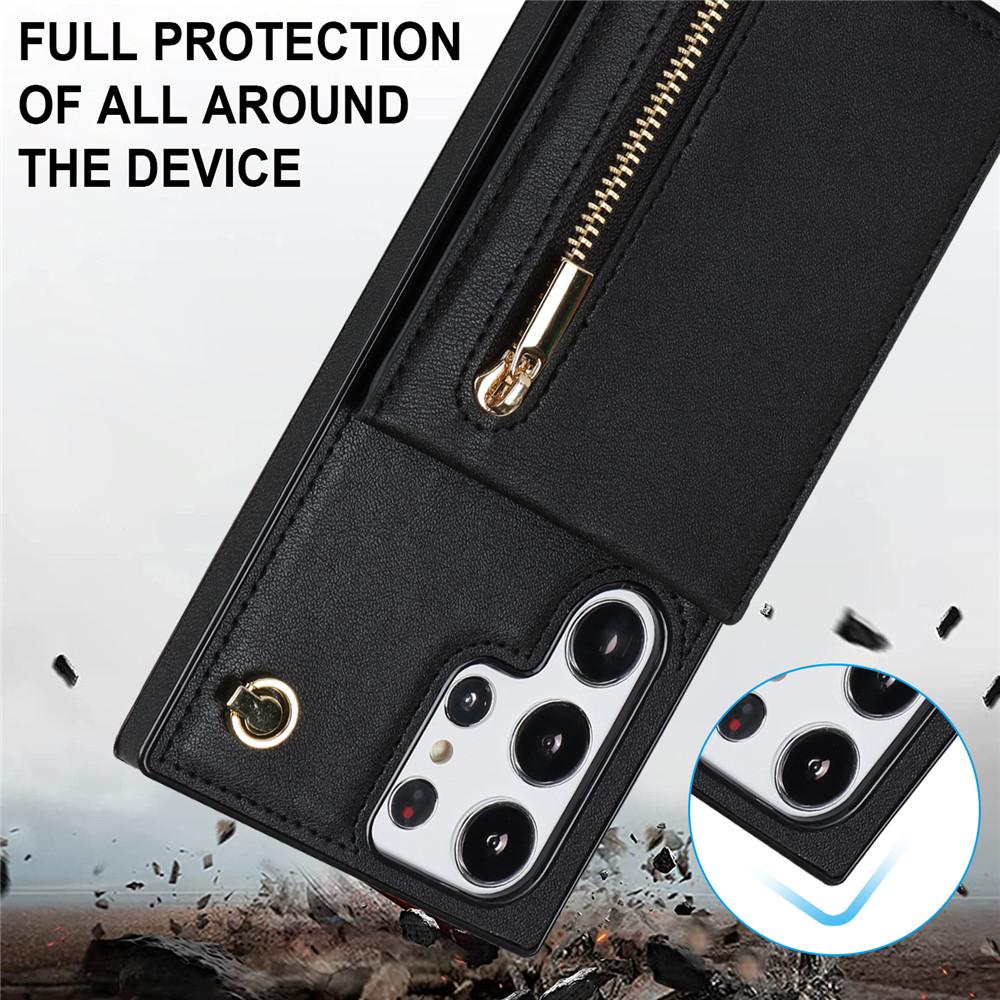 Zipper Wallet CrossBody Lanyard Case For Samsung Galaxy S25 S24 S23 Ultra S22 Plus S21 FE S20 S10 S9 Kickstand Cards Solt Cover