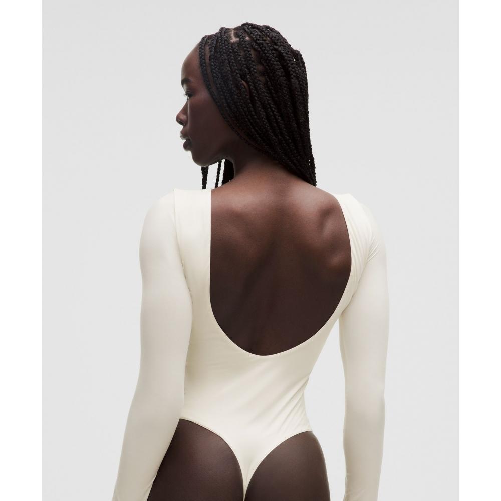 Lululemon Wundermost Ultra Soft Nulu Boatneck Scoop Back Long Sleeve Bodysuit Light Ivory