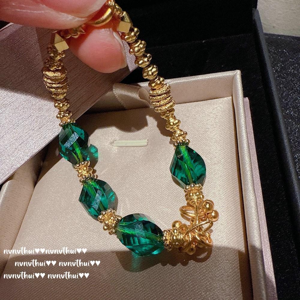 Ancient Filigree Screw Enamel Eight Treasures Compass Blessing Bead Necklace, New Chinese Style, Emerald Beaded Bracelet, Set