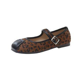 Women's Retro Suede Mary Jane Fashion Casual Leopard Print New Flats Square Toe Dresses Buckle Designer Shoes