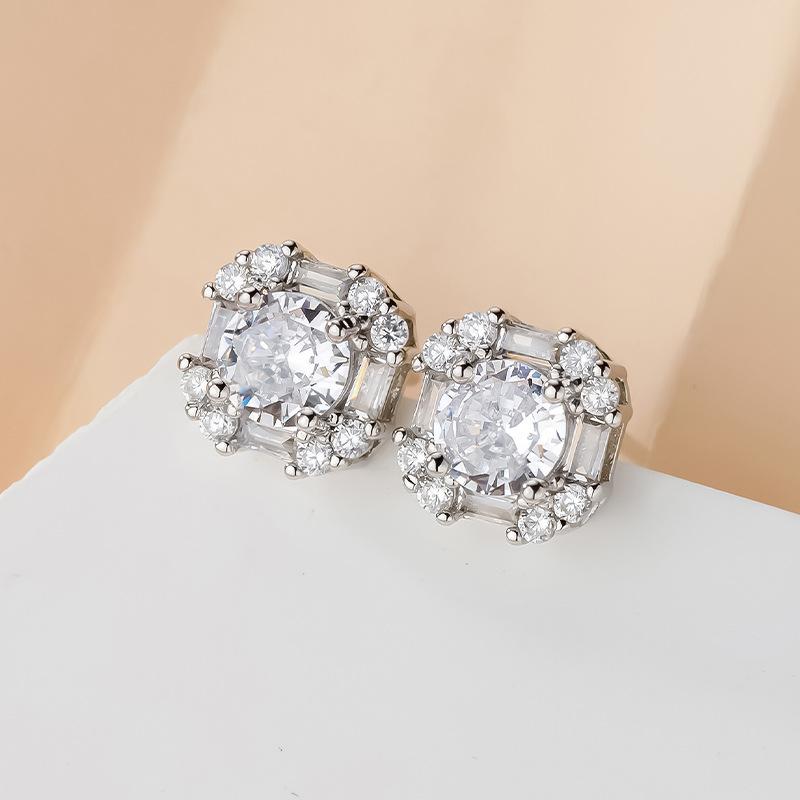 GemChic Women's New Sparkling Classic Block Crystal Rhinestone Pendant Necklace Earrings Ring Three Piece Set Birthday Christmas Jewelry Gift