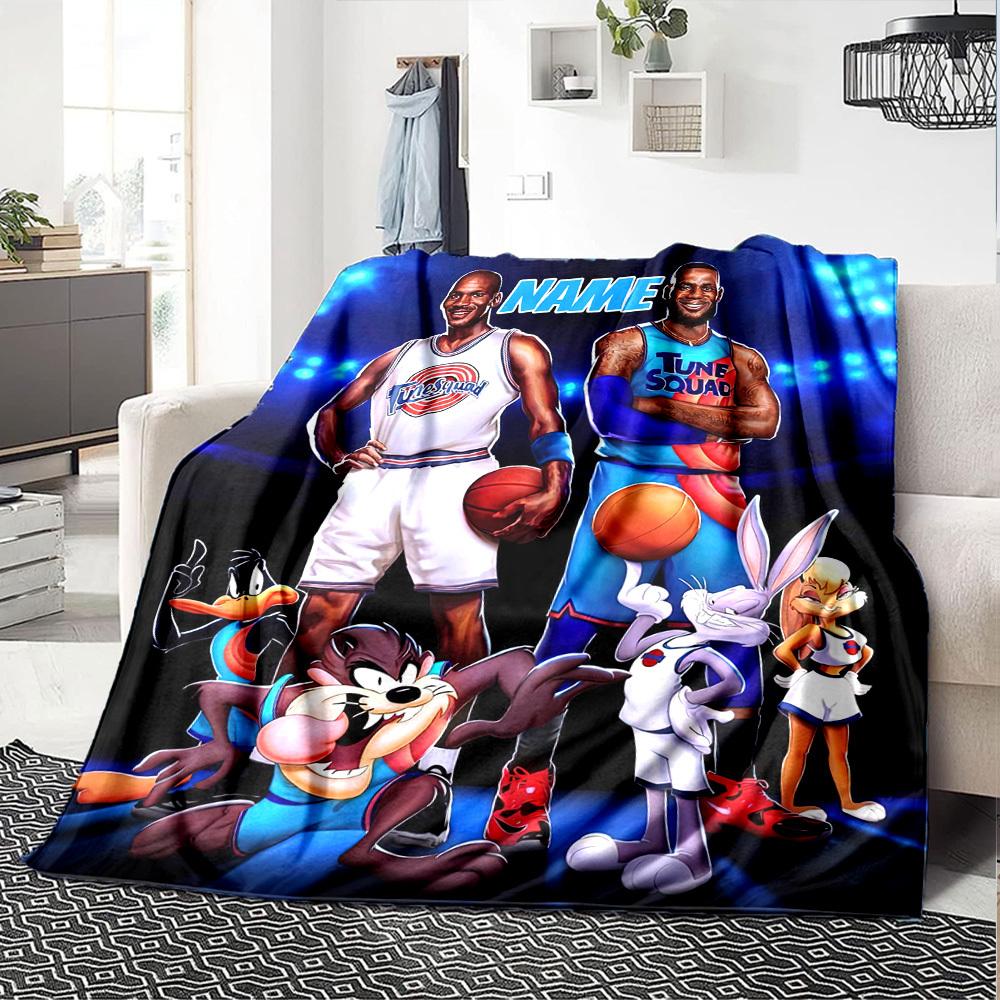 Tune Squad Basketball Legends Throw Customizable Blanket Customize Your Name Soft Cozy Great For Sofa Couch Office Bed Picnics Four Seasons