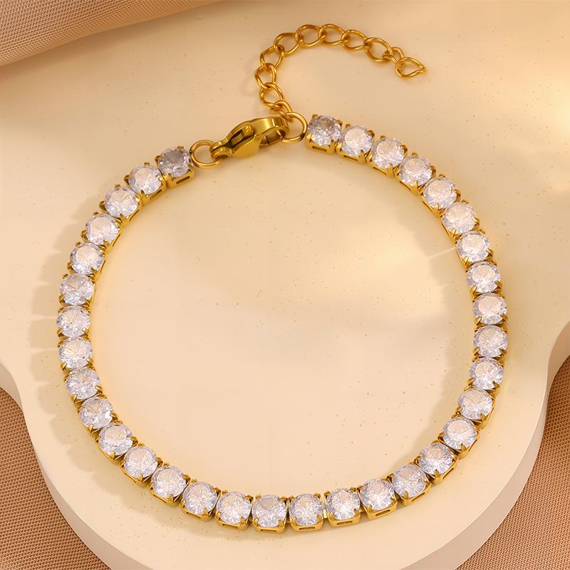 

Женский браслет из нержавеющей стали с цирконами и бриллиантами - Европейская и американская мода, Не тускнеющая легкая роскошь