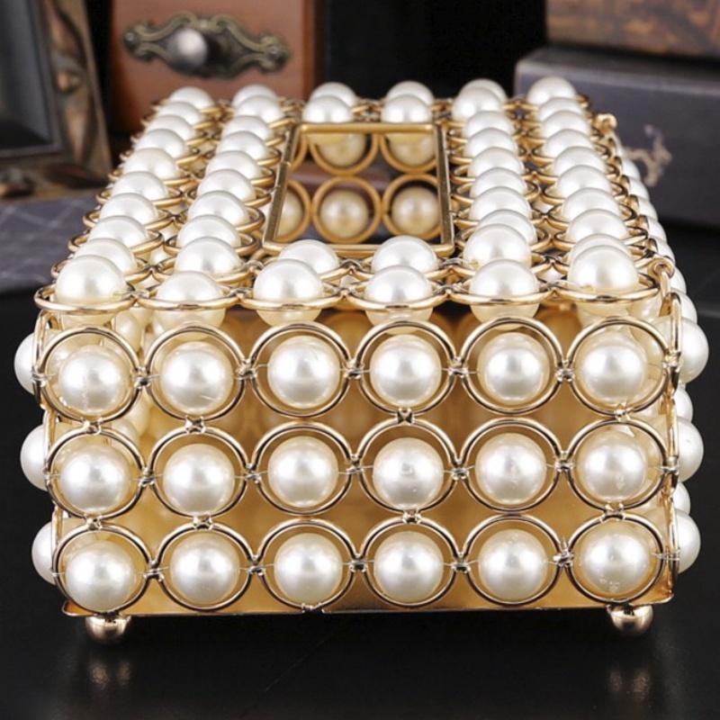 Rectangular Paper Box, Pearl Tissue Box Luxury Napkin Holder Pumping Tissue Box Cover for Home Room Living Desktop Decorative
