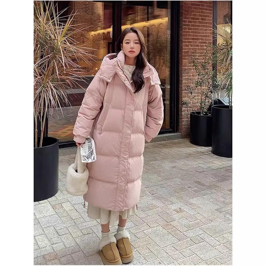 New down jacket women's knee length thickened removable hat quilt fashionable winter