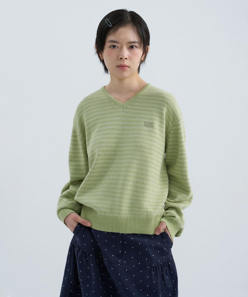CGP (Women) Striped V-Neck Knit - Mint