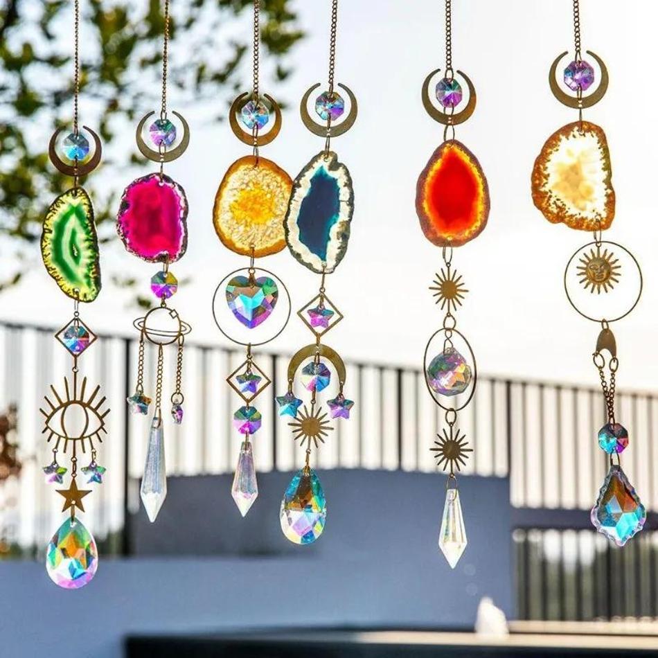 1 Pcs Crystal Prism Ball with Agate Slices Window Prisms Suncatcher Clear Wind Chimes Hanging Ornaments
