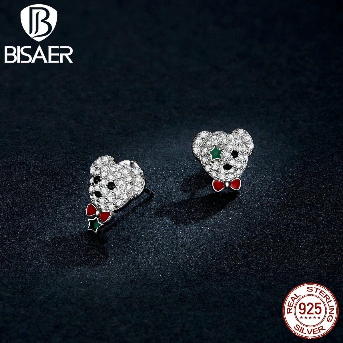 

Серьги BISAER с милыми медведями, оригинальные серьги-гвоздики из стерлингового серебра 925 пробы с платиновым покрытием для женщин и девочек, интересные серьги-гвоздики 925 silver