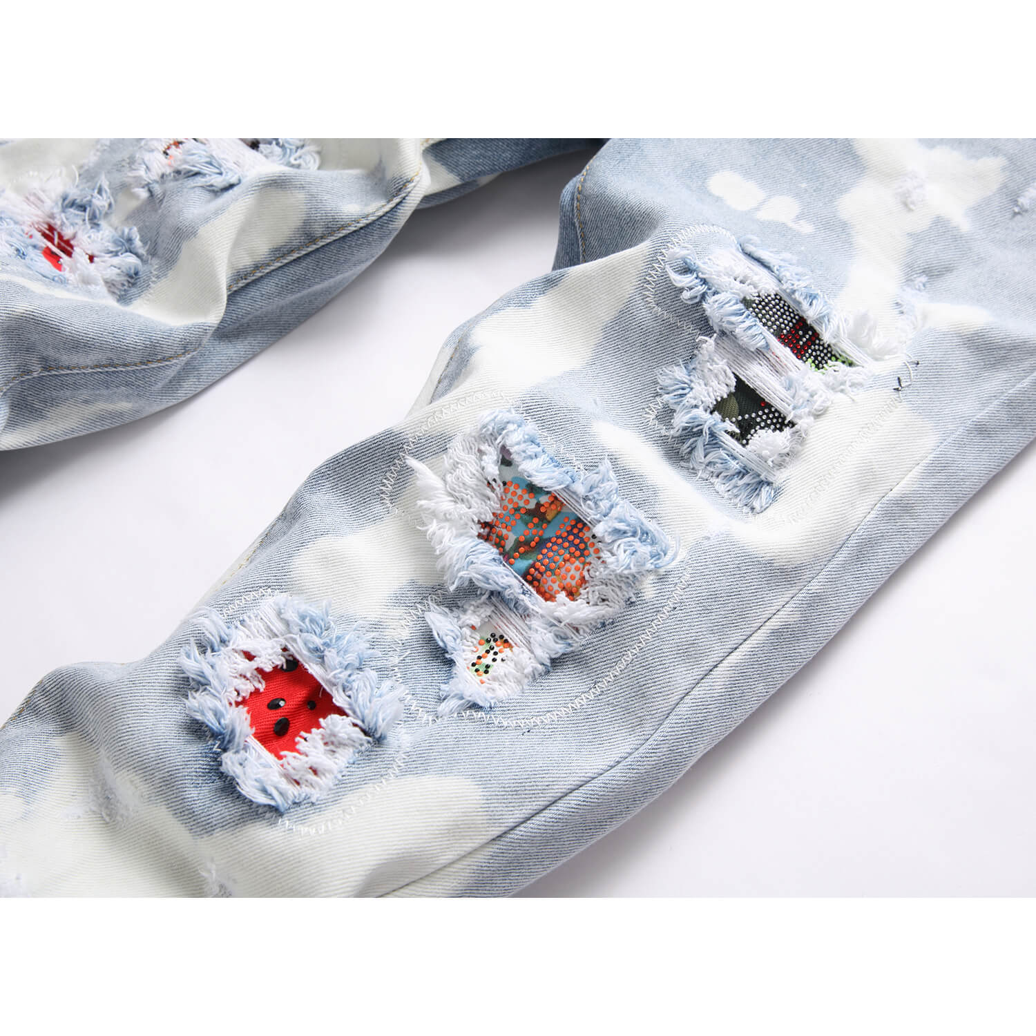 

Cross-Border Blue Streetwear Youth Hip-Hop Distressed Handmade Elastic Slim-Fit Cropped Mens Jeans 3879 33 синій