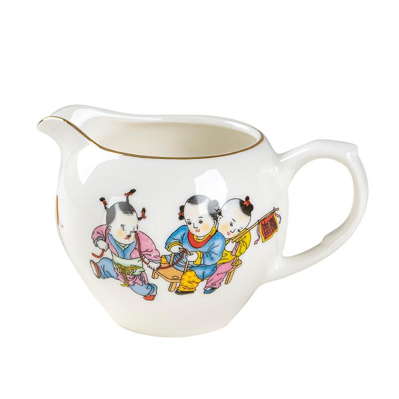 White Porcelain Tea Set: 270ml Pitcher, 190ml Fairness Cup, Milk Pitcher, and Blue & White Landscape Divider.