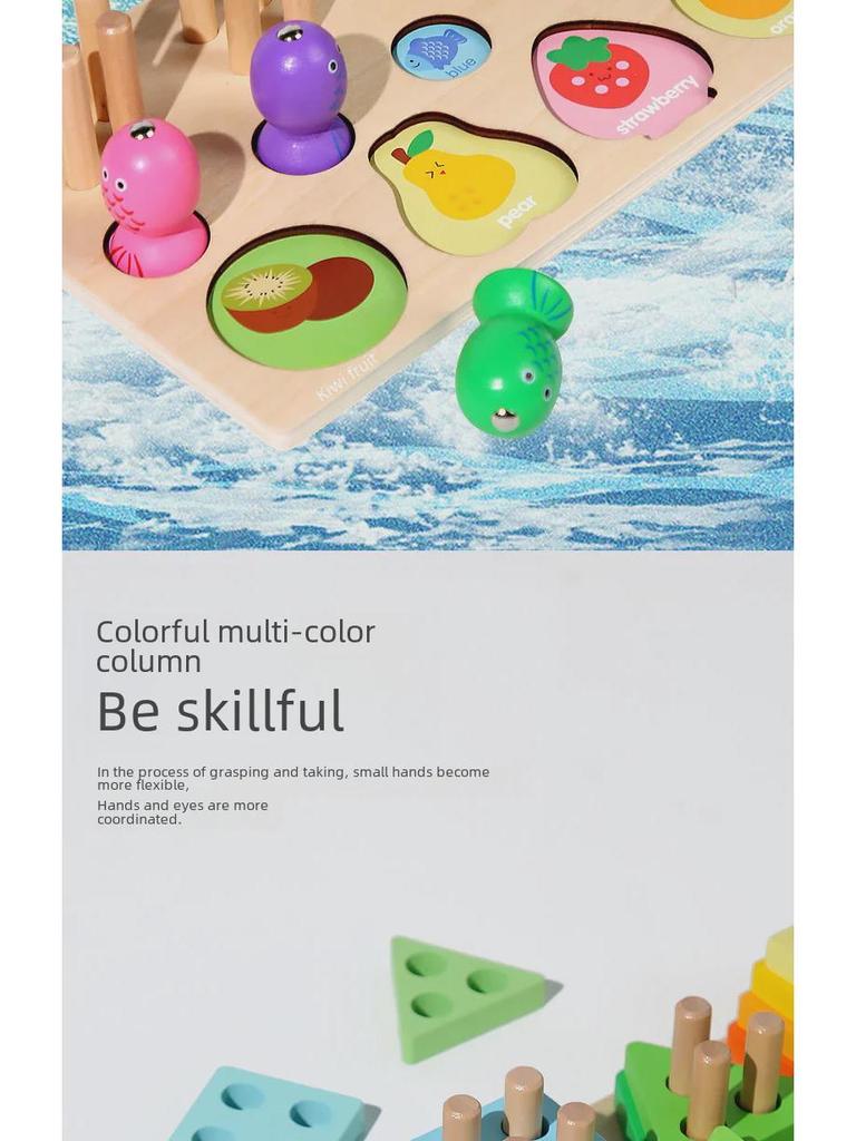 Children's Educational Toy Set: Shape, Color Matching, Building Blocks, Fishing Game, and Fruit Cutting.