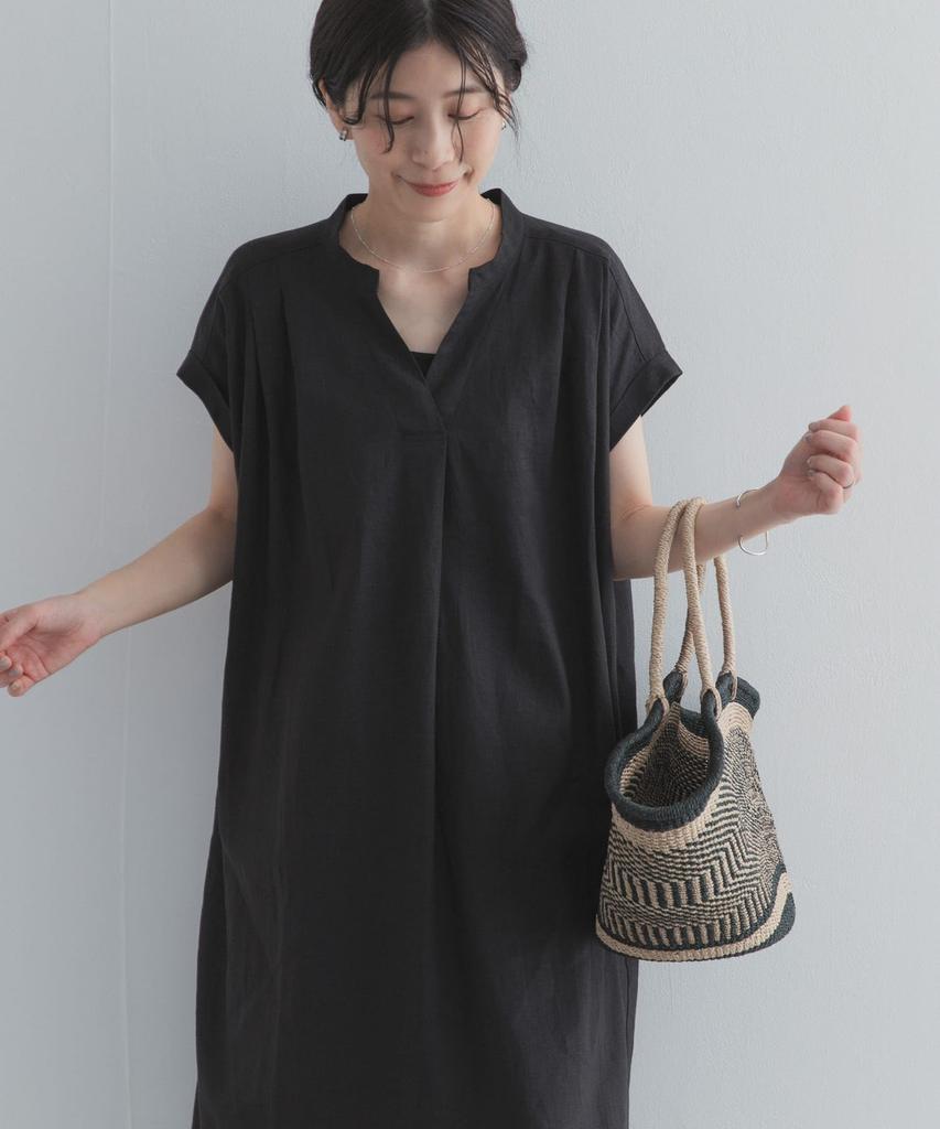 Research Linen Rayon Skipper French Free Size [Urban Doors] Dress, Women's DR26230-2061506, Black,