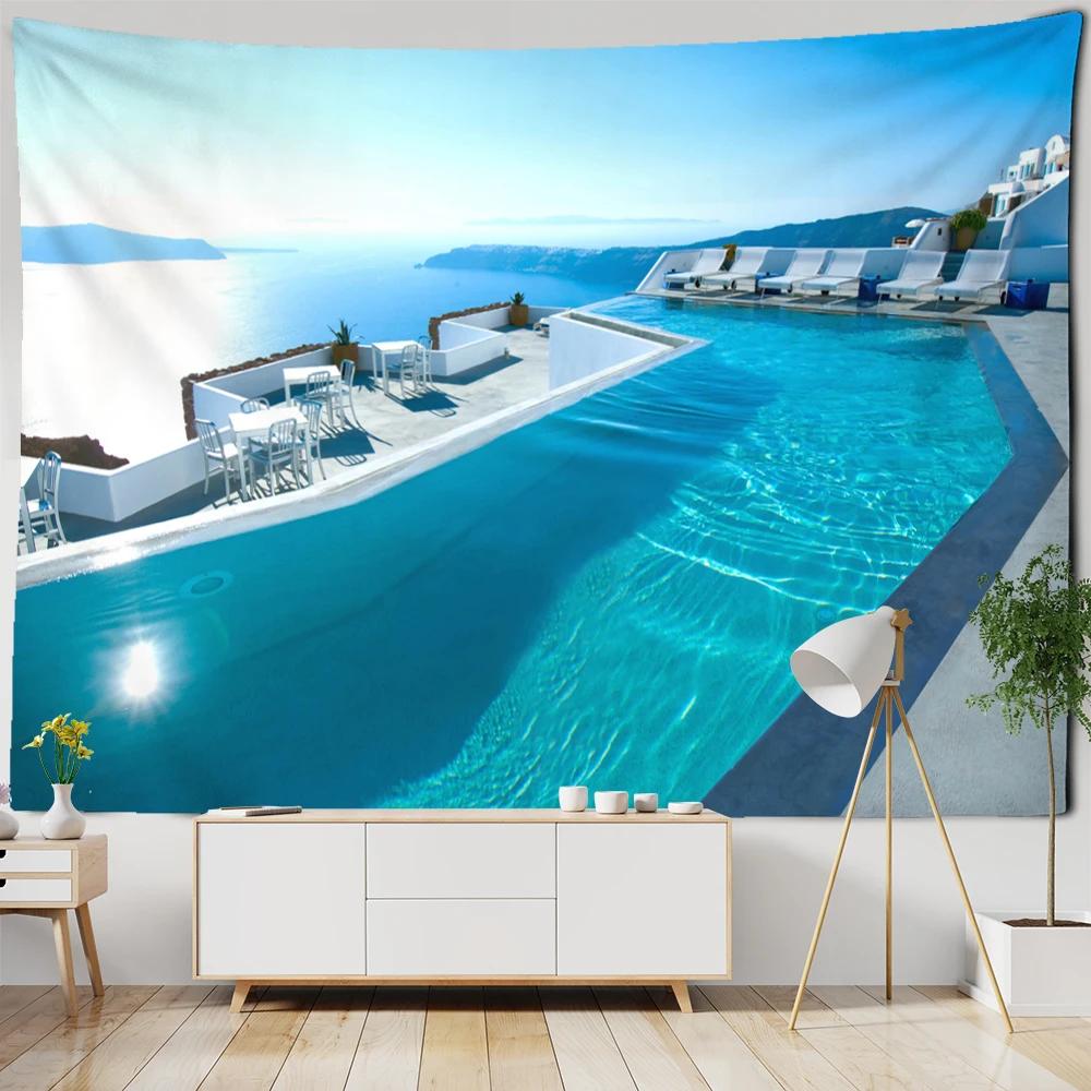 Sunset Coconut Tree Seaside Scenery Tapestry Bohemian Style Aesthetics Room Background Cloth Tapiz Decor