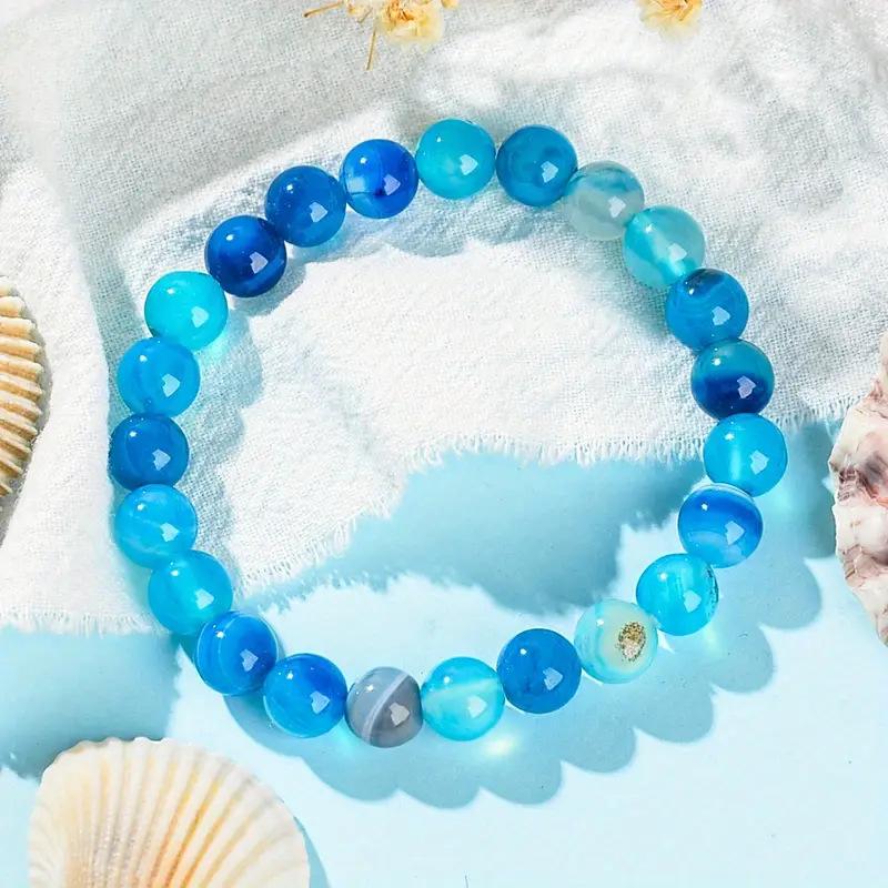 Natural Blue Agate Beaded Stretch Bracelet