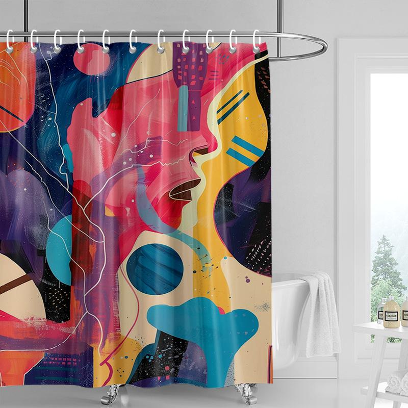 Bohemian Shower Curtain - Dancing Silhouette Art with Tropical Leaves Birds,Watercolor Bathroom Decor for Artistic Bath Spaces