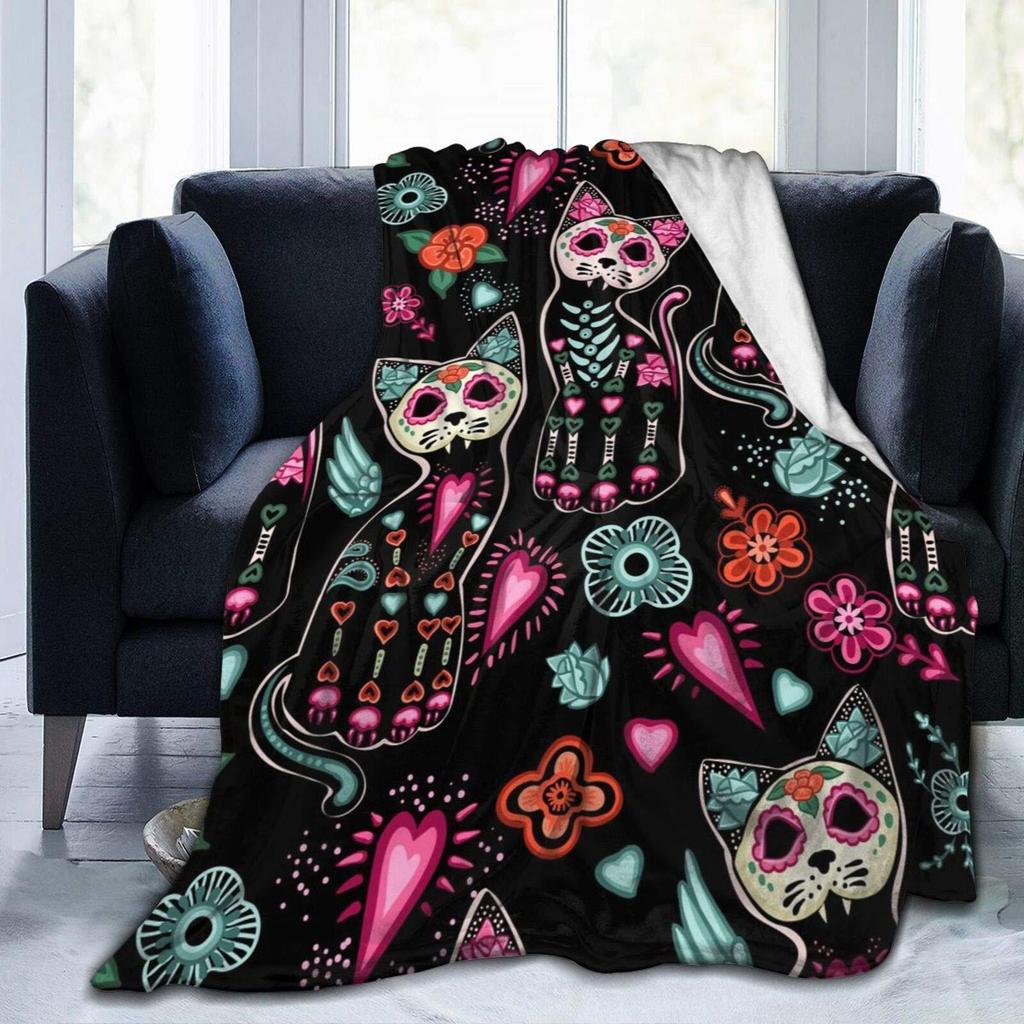 Vintage Day of the Dead Printed Flannel Blanket All Seasons Skull Digital Printed Blanket