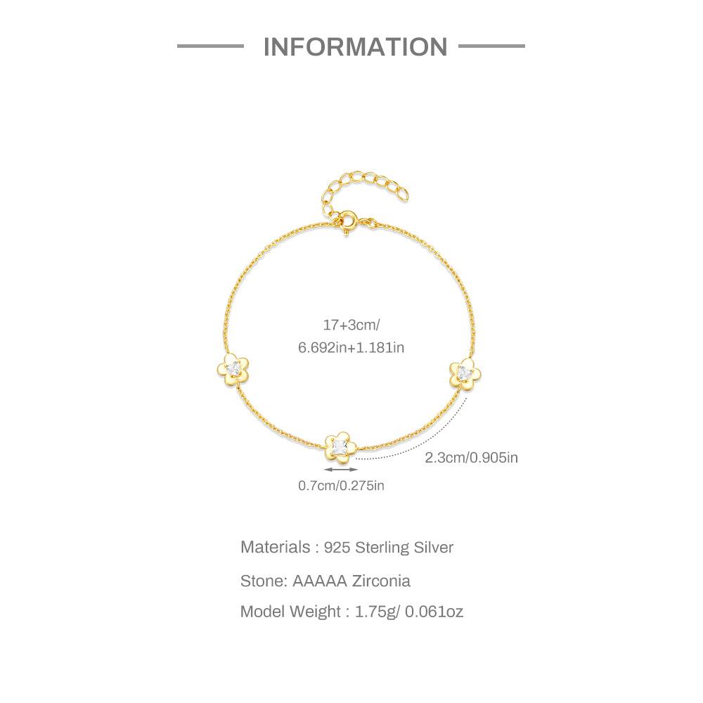 Exquisite Five-Petaled Flower Square Love Zircon Bracelet Women'S Fashion Ins Wind S925 Sterling Silver Classic Women'S Bracelet