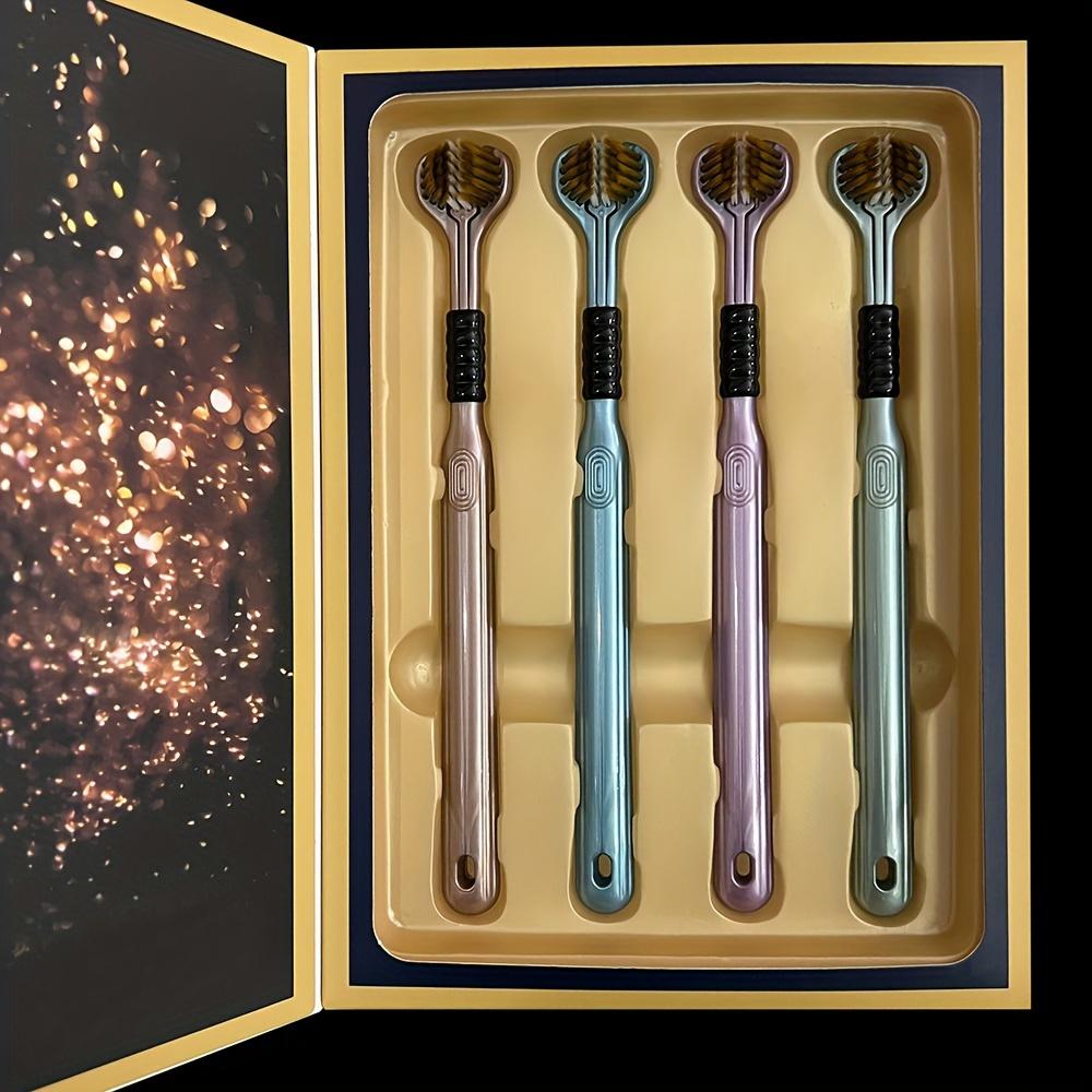 

4pcs Ultra-Soft Bristle 3-Sided Toothbrush Set for Adults - Deep Clean & Gum Protection, Manual Brushes in Gift Box