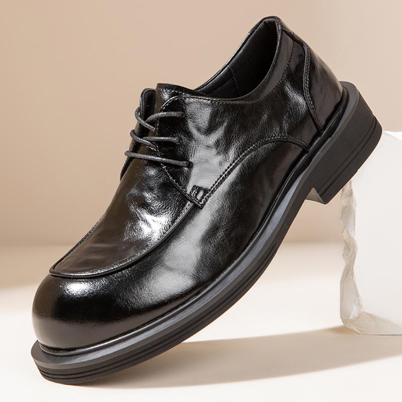 Fashion Black new men's leather shoes Trendy minimalist quality style Business leisure and office Adult height increasing shoes New