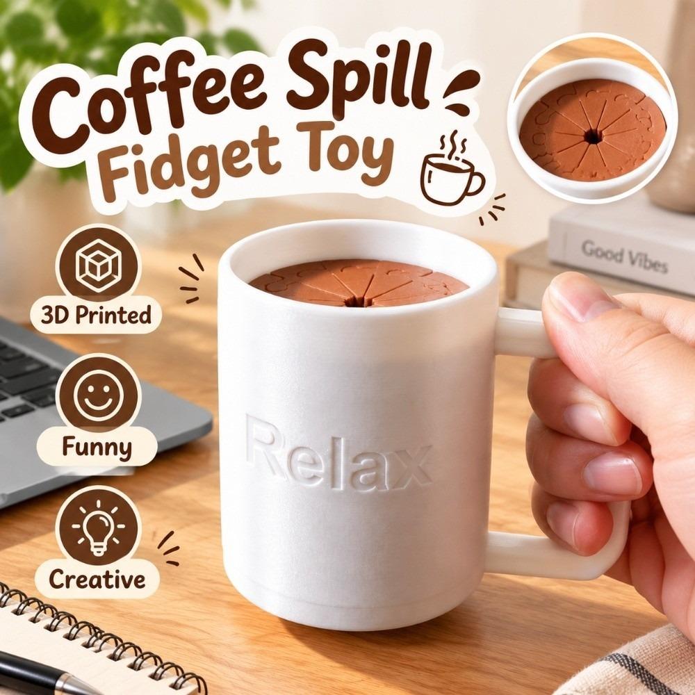 Portable Coffee Spill Fidget Toy 3D Printed Coffee Cup Retractable Toy Desktop Ornament