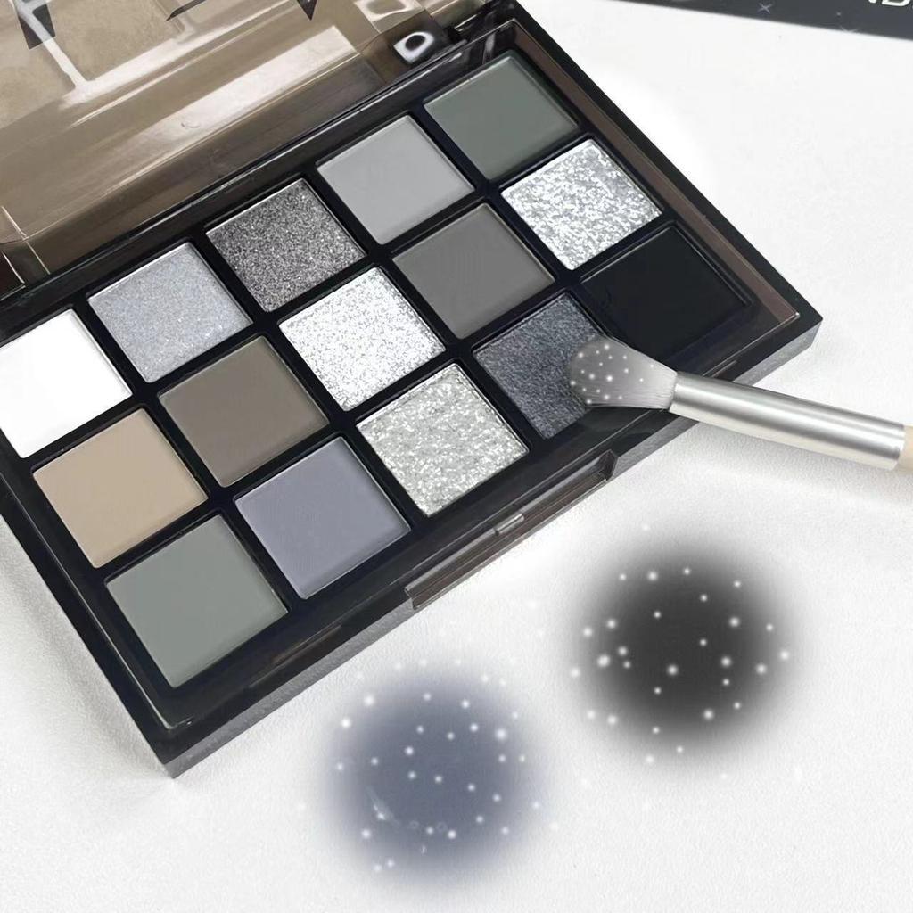 15-Shade Smoky Eyeshadow Palette Long-Lasting Highly Pigmented Eyeshadow with Versatile Matte and Glitter Finishes, Punk Black and Grayscale Colors