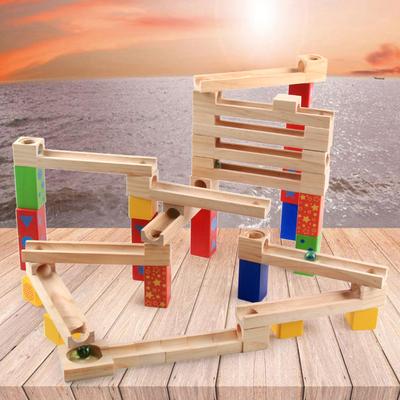 Children's Wooden Puzzle Parent-child Ball Track Slide Building Blocks Stacked High Marbles Wooden Toys