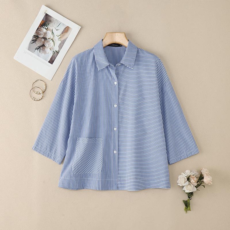 

ZANZEA Women Turn Down Collar 3/4 Sleeve Casual Stripe Blouse 5XL