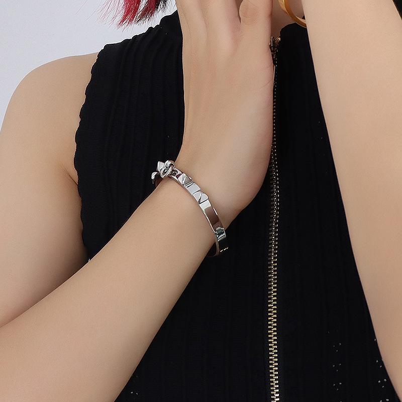 European Brand Geometric Titanium Steel Bracelet with 18K Gold Rivets - Hip-Hop Hand Jewelry