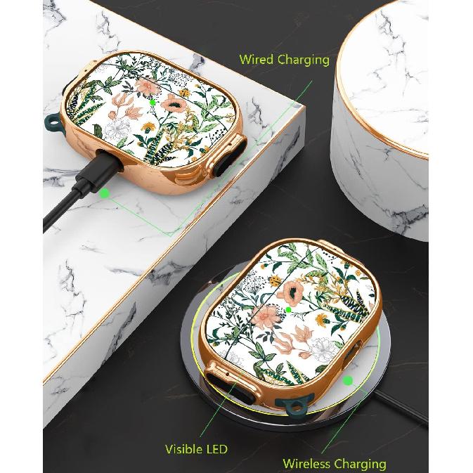 Compatible AirPods Pro 2nd/1st Generation Case Lock Flower Women Girl 2023/2022, Double Secure Lock Clip Hard Shockproof Protective iPods Pro 2 Cover